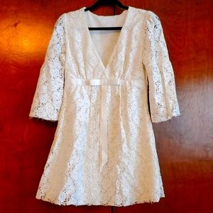 Vintage white lace mini baby doll dress bell sleeves